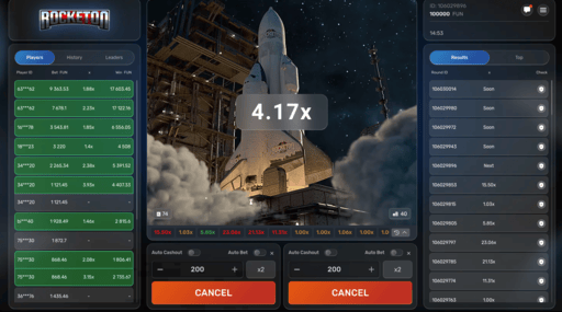Rocketon Game Screenshot - Showing gameplay interface with rocket multiplier
